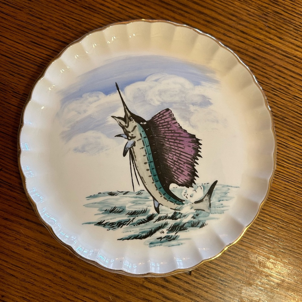 Vintage Hand Painted Sailfish Plate
